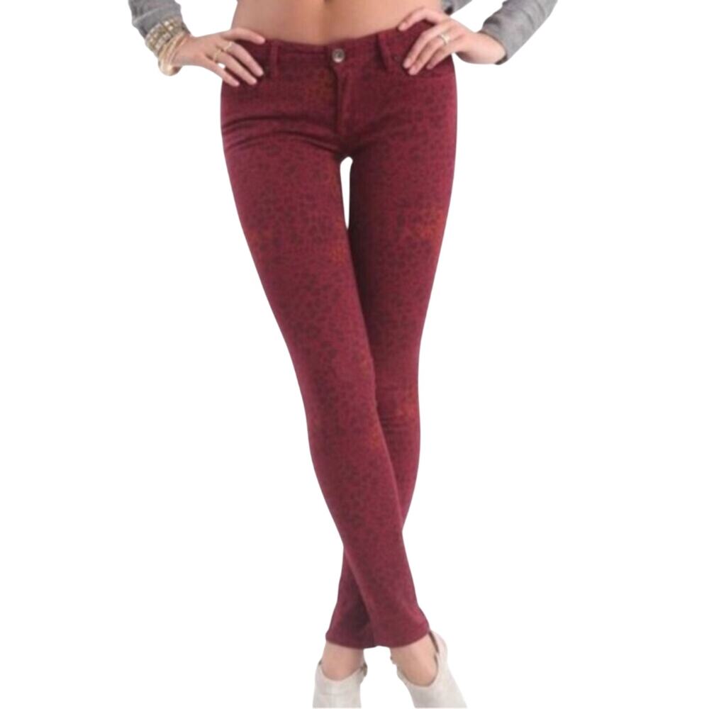 Bullhead Black Leopard Print Skinny Jeans Size 5 Red Pink Y2K Mob Wife Statement